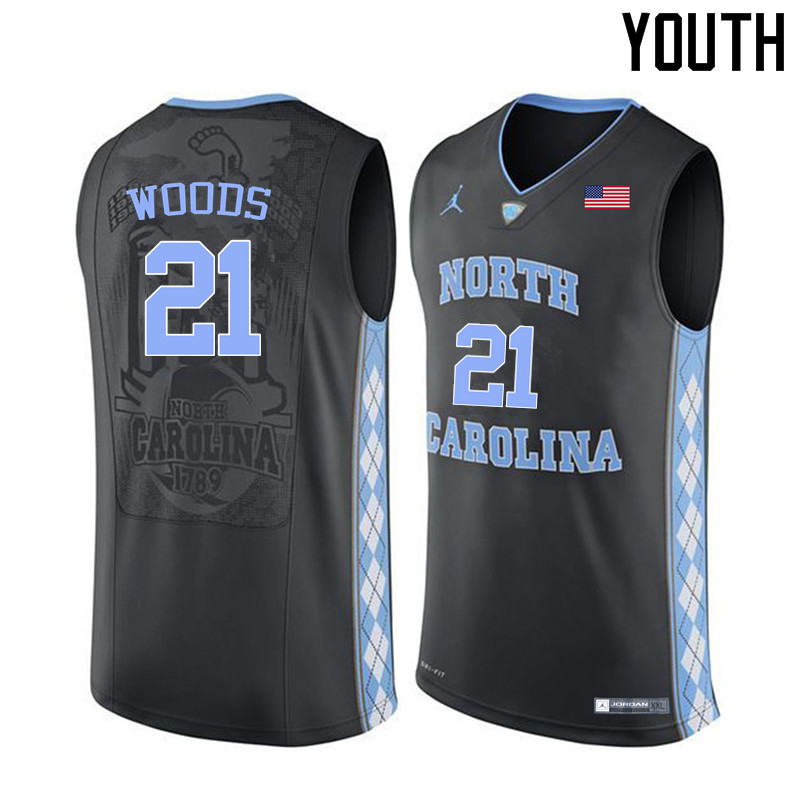 Youth North Carolina Tar Heels #21 Seventh Woods College Basketball Jerseys Sale-Black - Click Image to Close